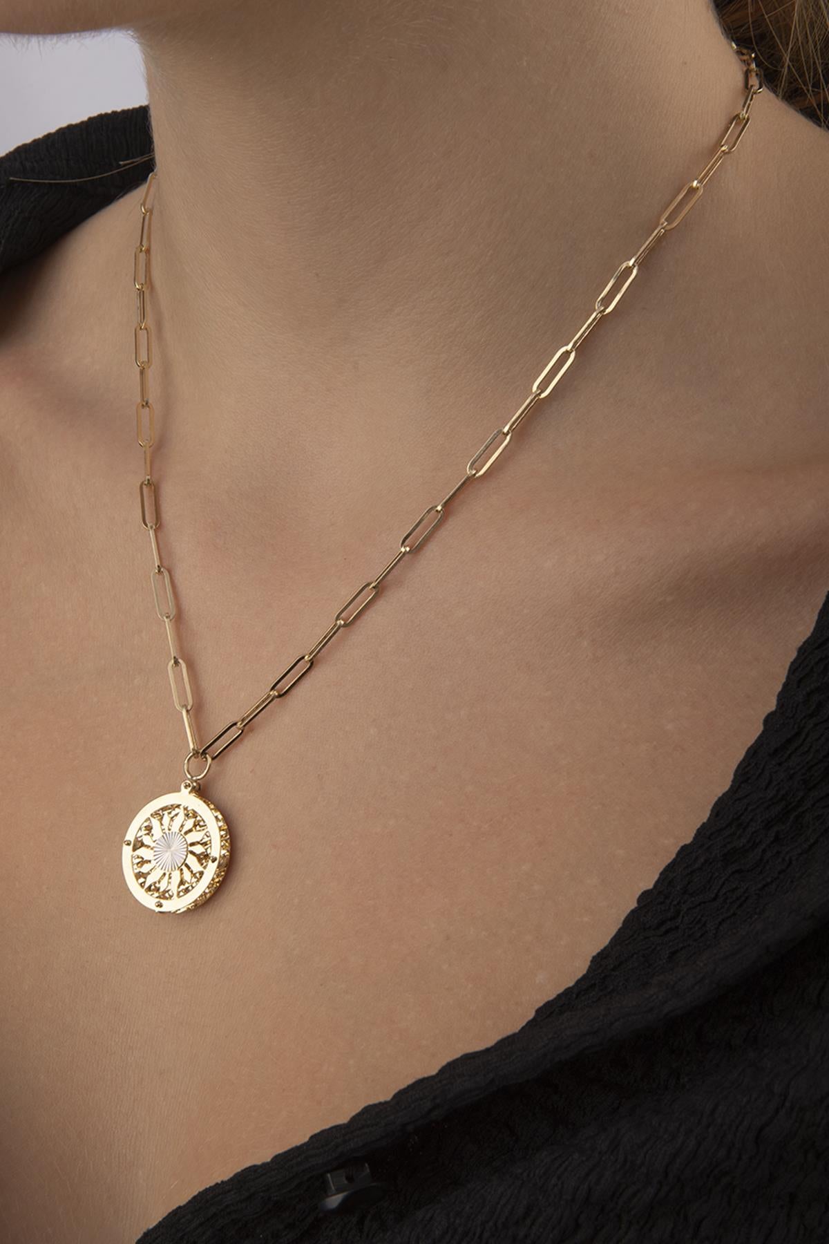 14K Gold Sun Paperclip Chain Necklace