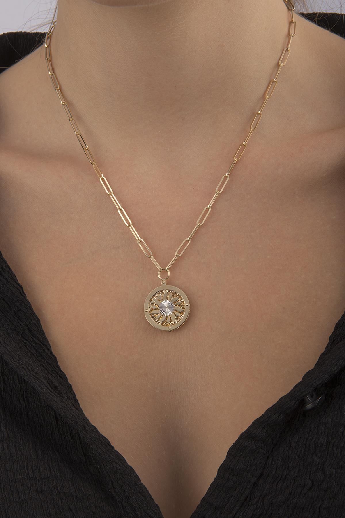 14K Gold Sun Paperclip Chain Necklace