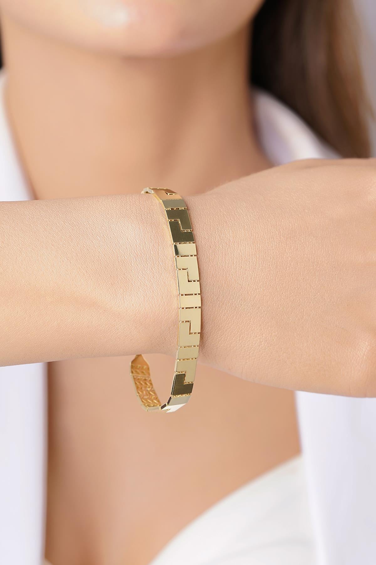 14K Gold Thick Greek Bracelet
