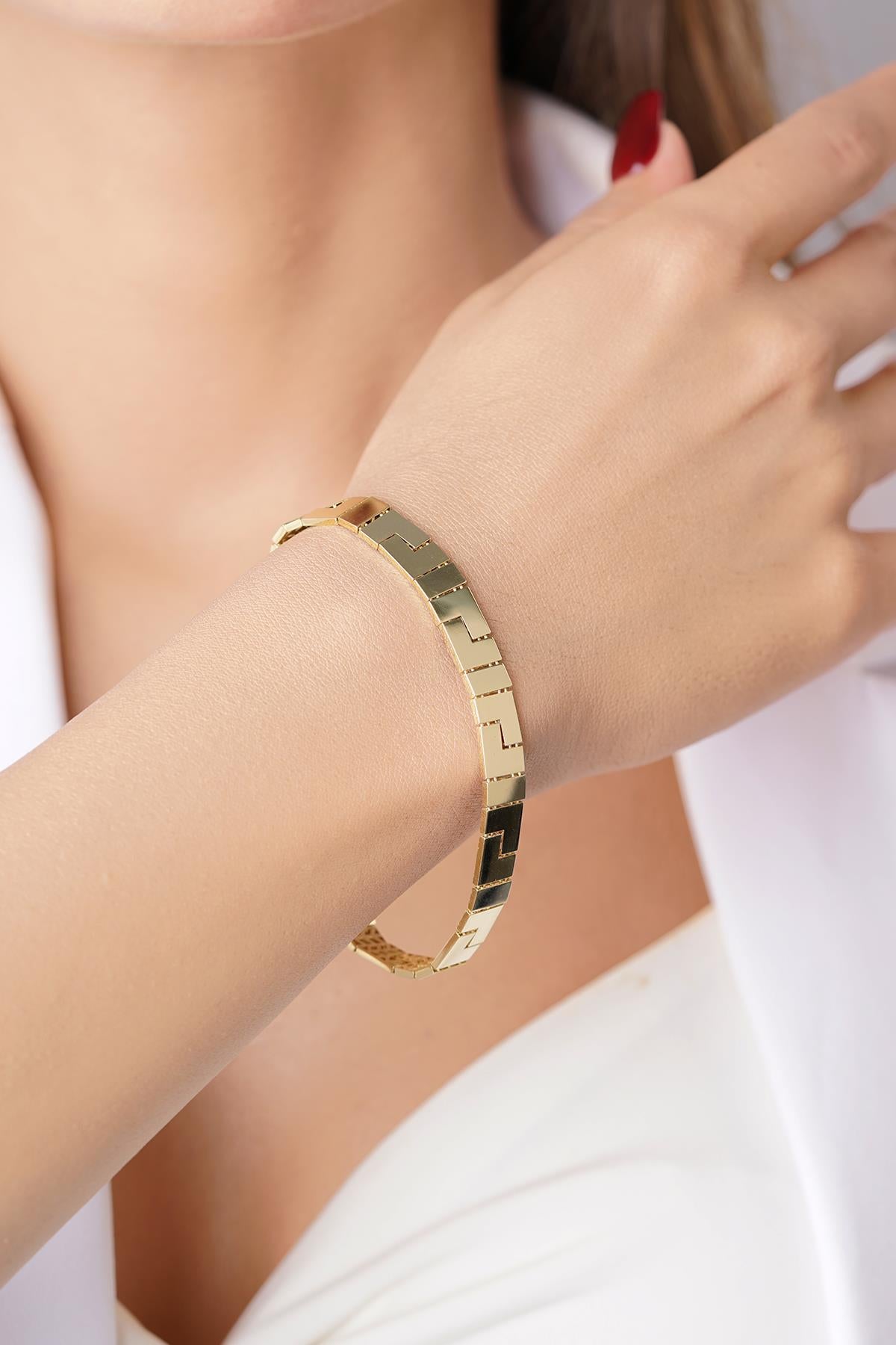 14K Gold Thick Greek Bracelet