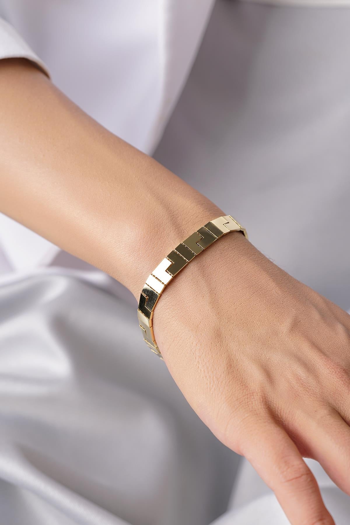 14K Gold Thick Greek Bracelet