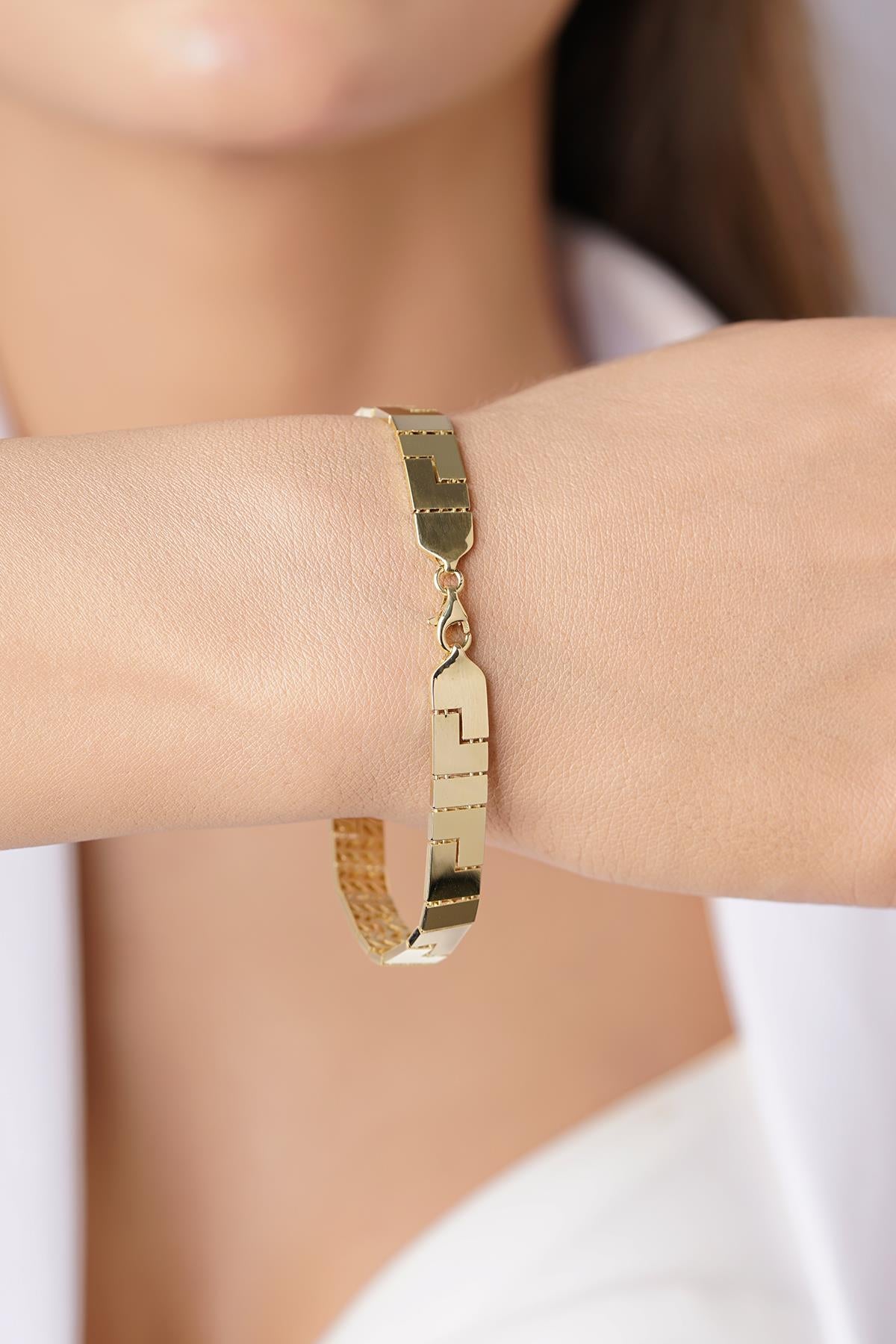14K Gold Thick Greek Bracelet