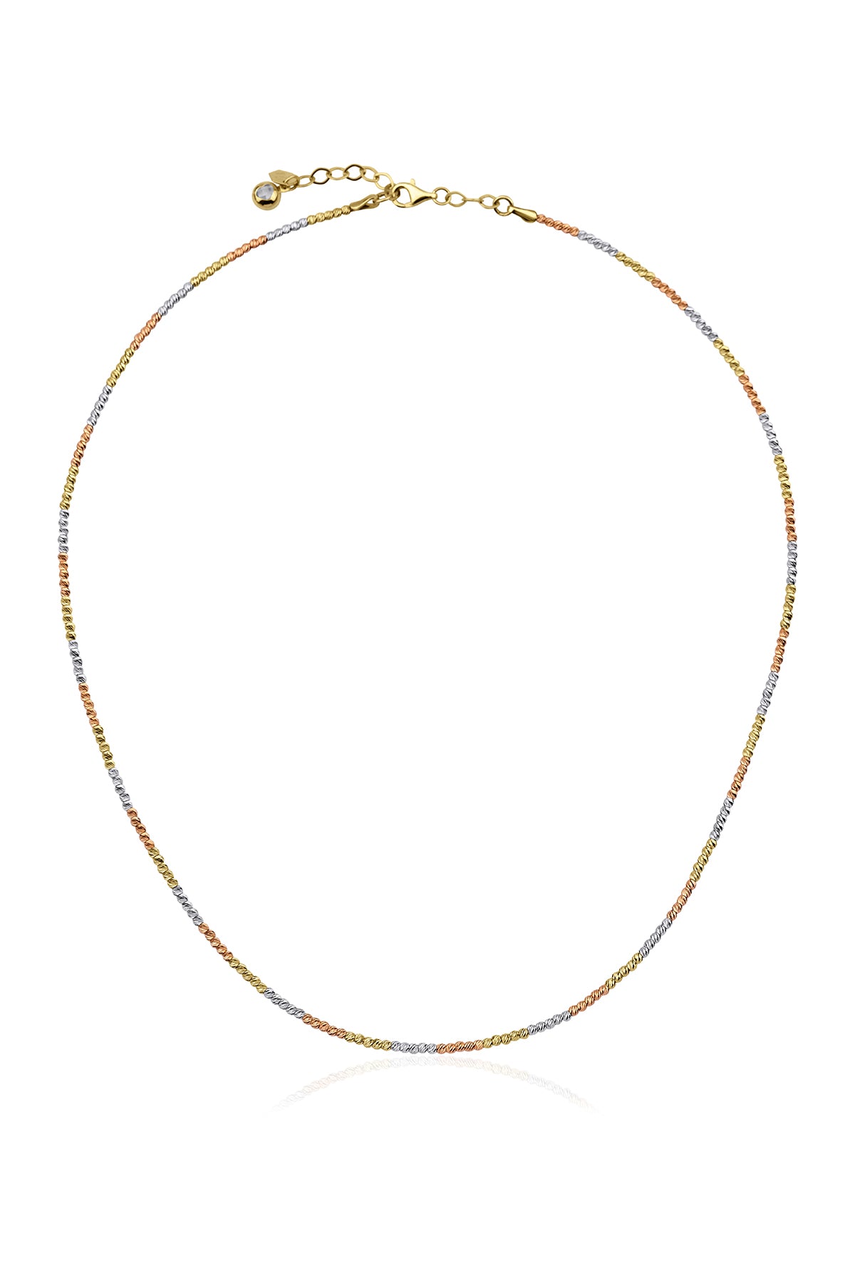 14K Gold Tri-Color Diamond Cut Bead Necklace