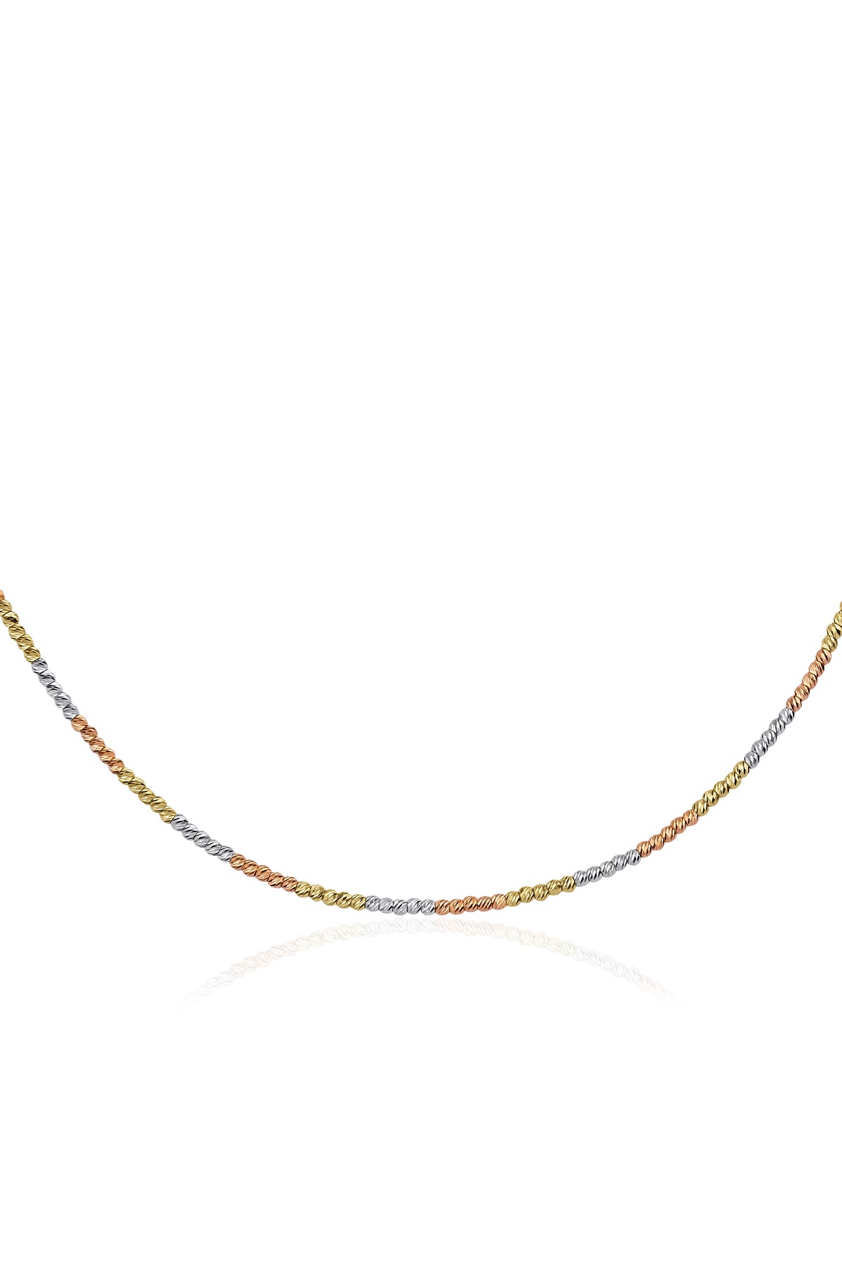 14K Gold Tri-Color Diamond Cut Bead Necklace