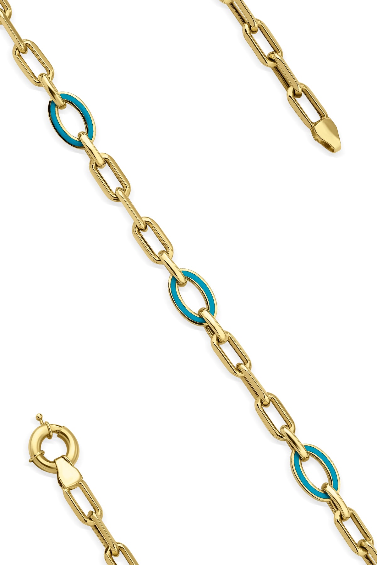 14K Gold Turquoise Enamel Paperclip Bracelet