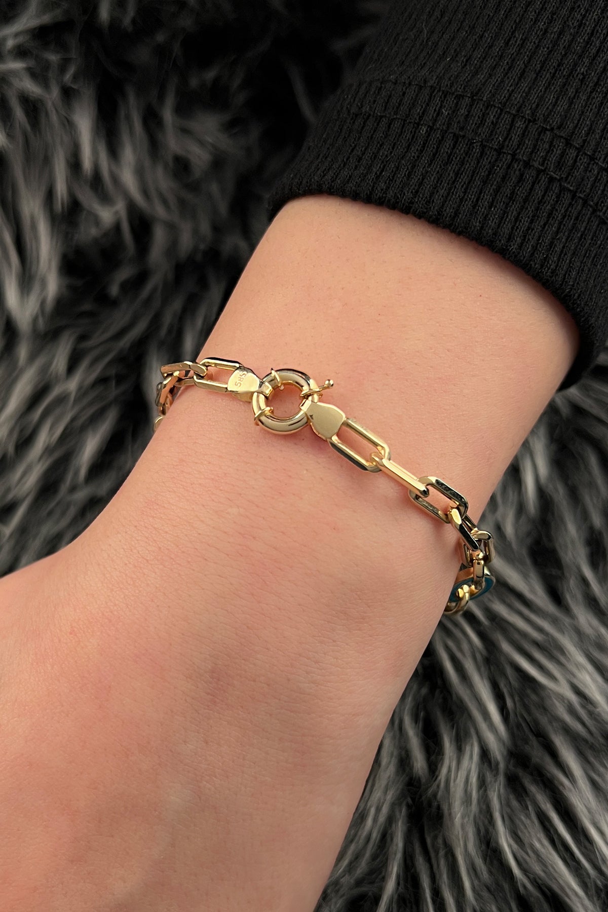 14K Gold Turquoise Enamel Paperclip Bracelet