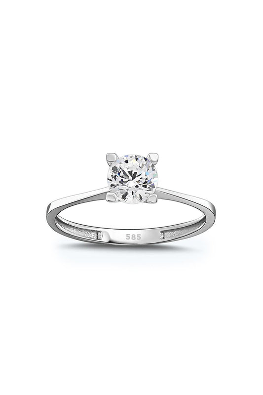 14K Gold White Solitaire Ring