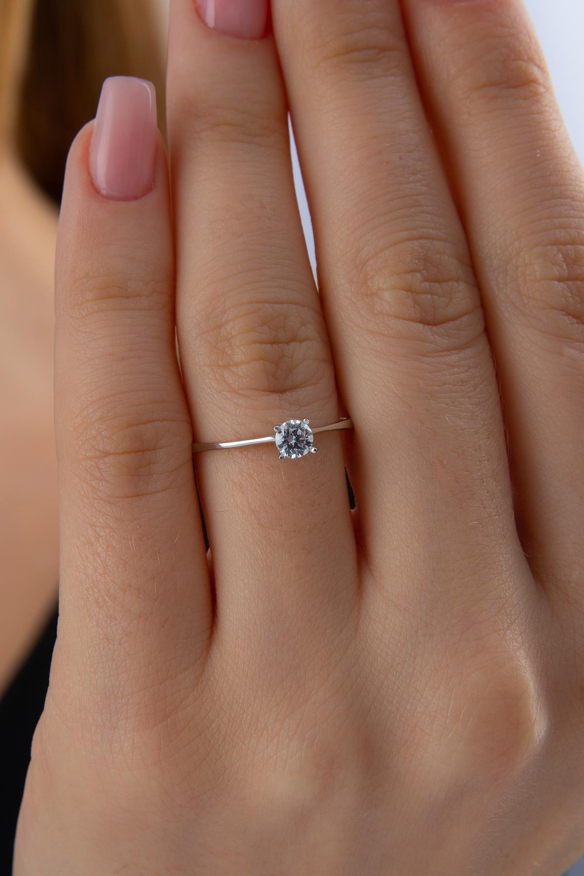 14K Gold White Solitaire Ring