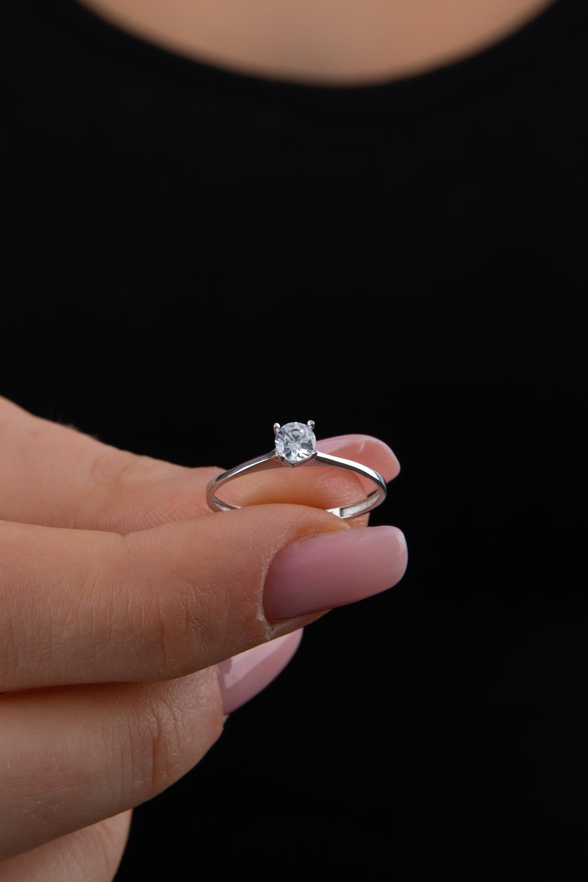 14K Gold White Solitaire Ring